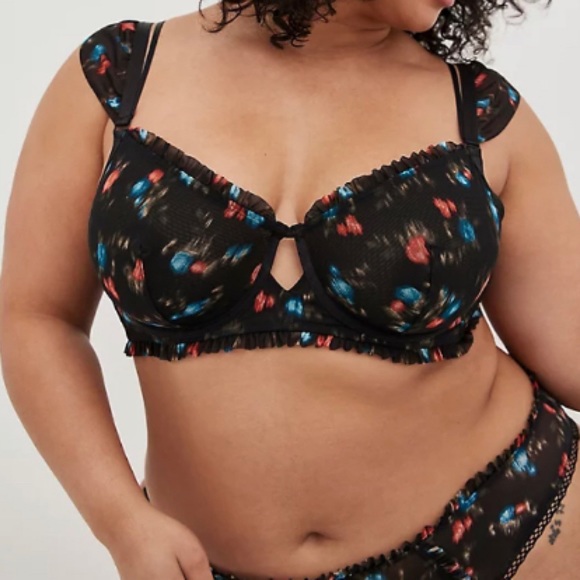 🆕 Ruched Floral Mesh Ruffle Underwire Bra Panty Set 1 1X 14 16 NWT Torrid New! - Picture 2 of 11